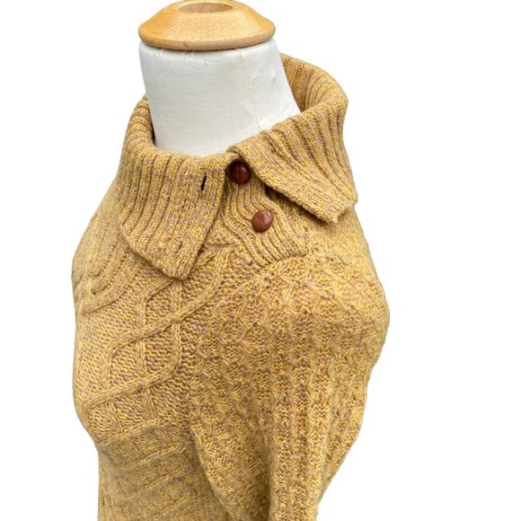 Moth Wool Cable Knit Crochet Asymmetrical Hem Sweater Mustard Artsy Rosette-S - Picture 3 of 16